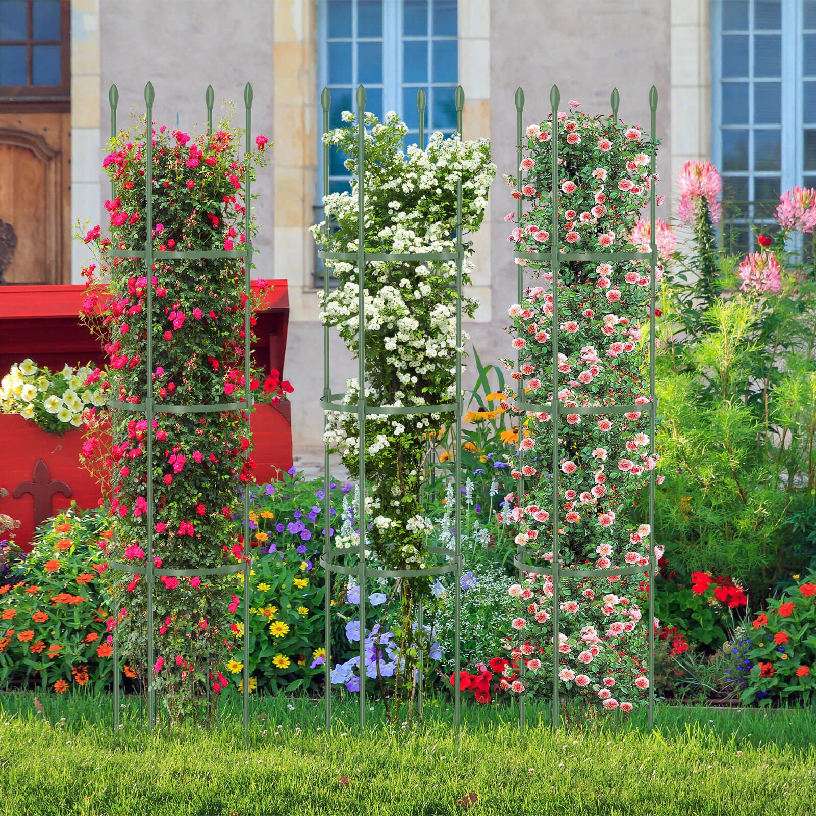 2-Pack Garden Trellis 56" Plant Support & Tomato Cages w/ Adjustable Height