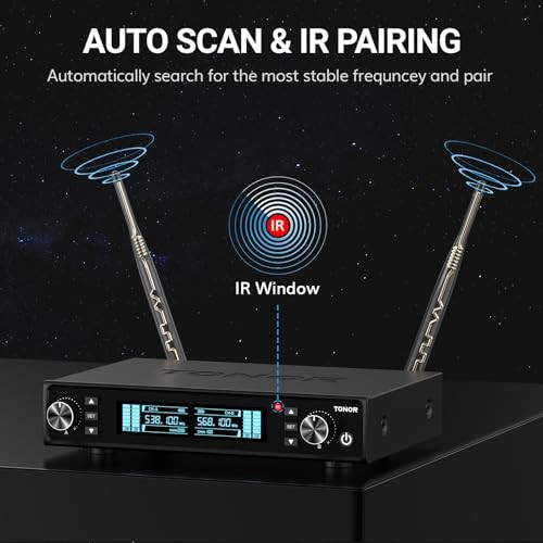 Wireless Microphone System, Auto Scan & Pair UHF Rechargeable Karaoke Mic,