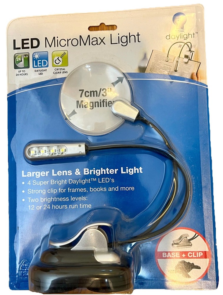 Book Light LED Micro Max 7cm/3" Magnifier Bendable Sewing Craft Assembly Work