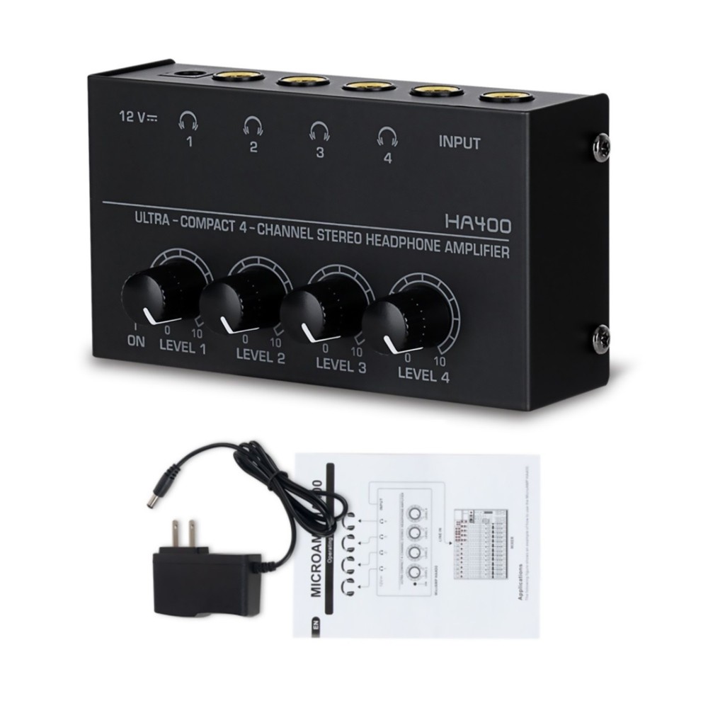 4Channels Black Mini Stereo Headphone Ultra-Compact Audio Amplifier For Earphone