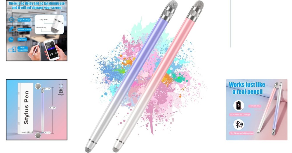 2PCS Versatile Stylus Pens for Touch Screens - Perfect for iPad, iPhone, Android