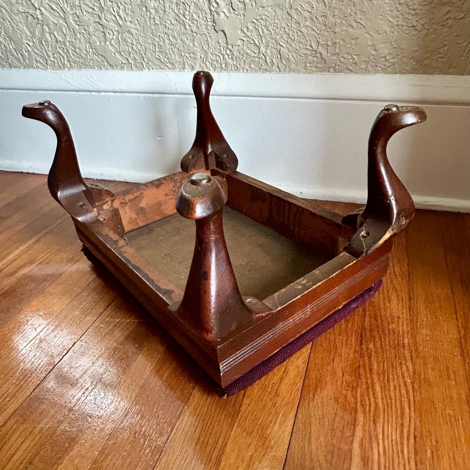 Antique Needlepoint Footstool with Queen Anne Style Legs