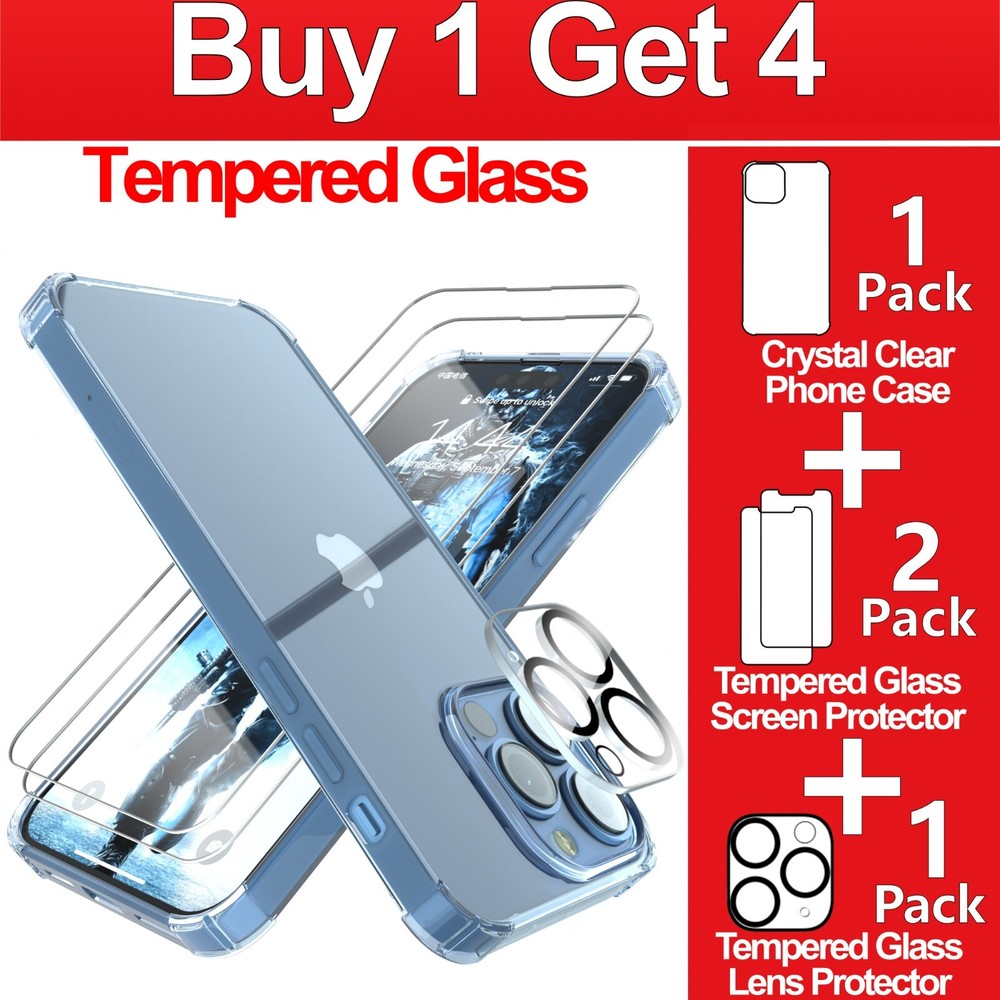 Case with Lens & Screen Protector for iPhone 14 13 12 11 Pro Max Mini Plus Case