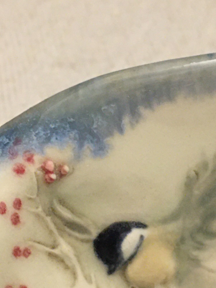 Jen Stein Art Pottery Bowl Decor Piece Chickadee Pattern