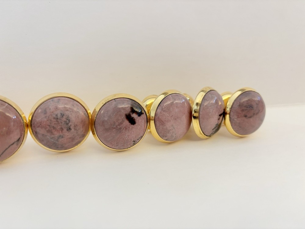 Pink Stone Brass Cabinet Knobs Rhodonite Style Drawer Pulls Vintage NOS