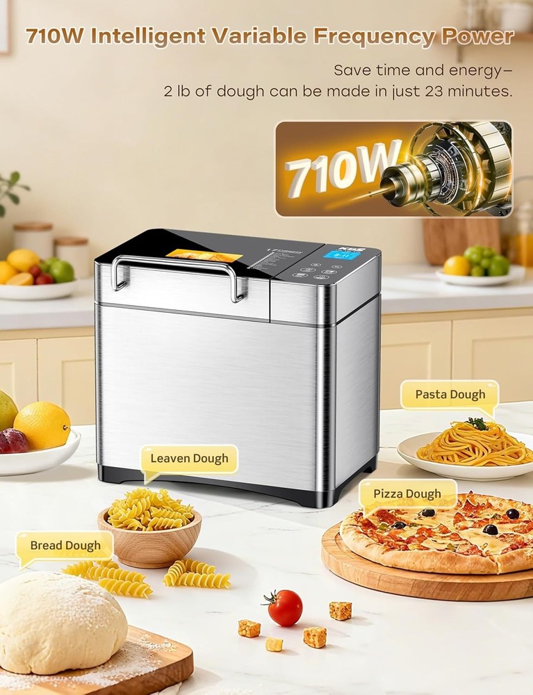Luxury 2LB Bread Machine - Smart 17 Programs, Ceramic Pan & Touchscreen Control