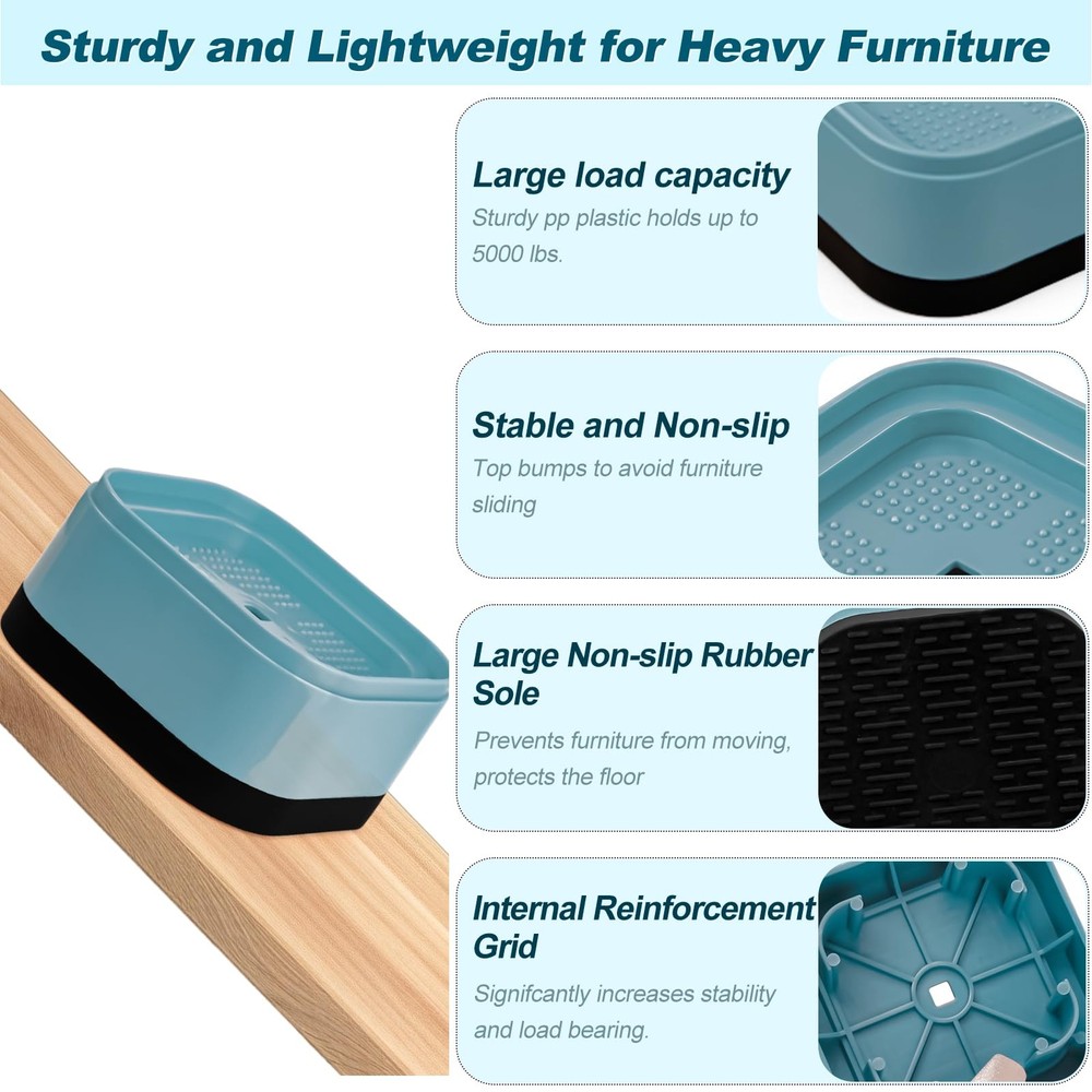 8 Pack Furniture Risers, Adjustable Bed Risers Heavy Duty Stackable Bed Raisers