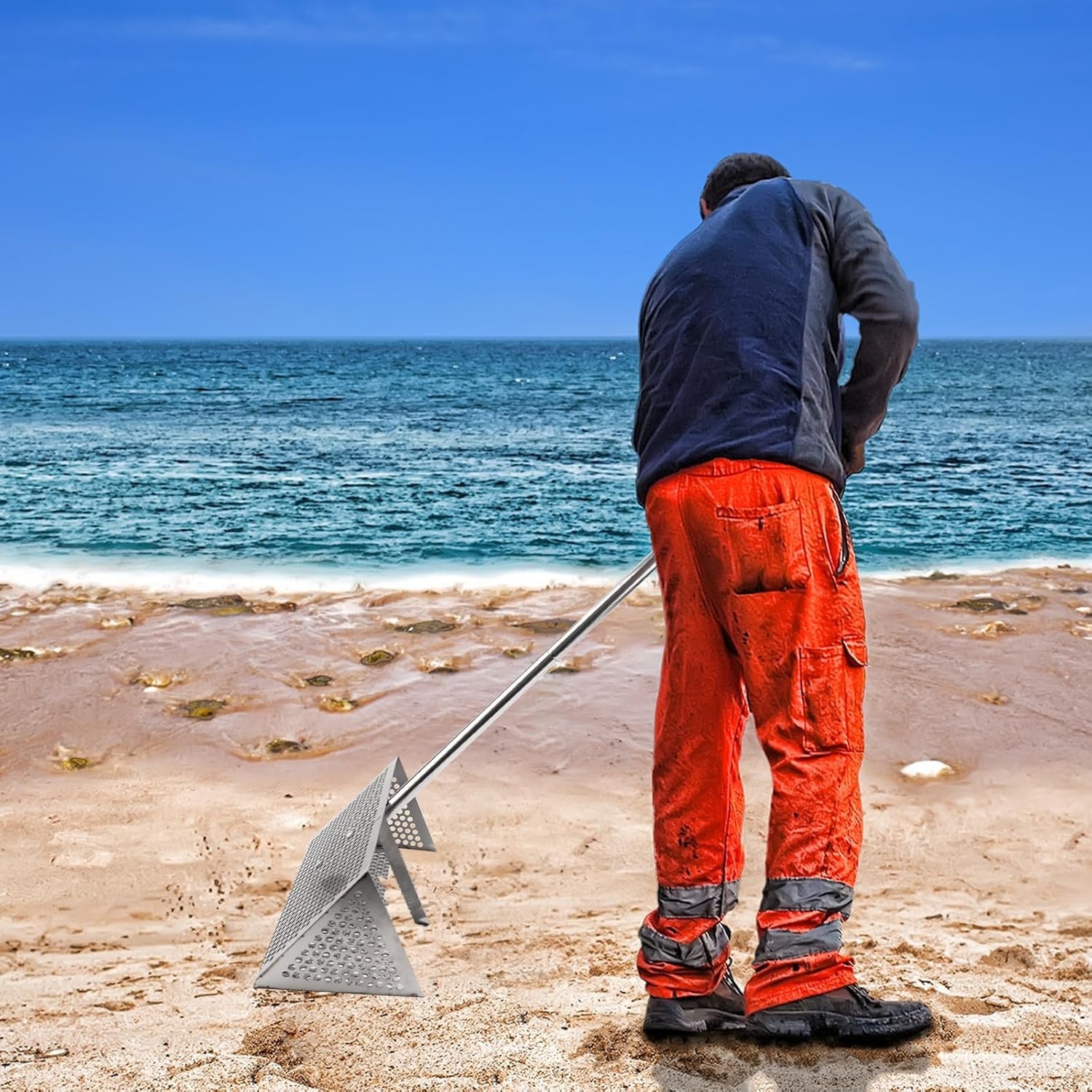 Sand Flea Rake, Durable Rake for Beach Easy to Install Sharp Teeth Wide Basket