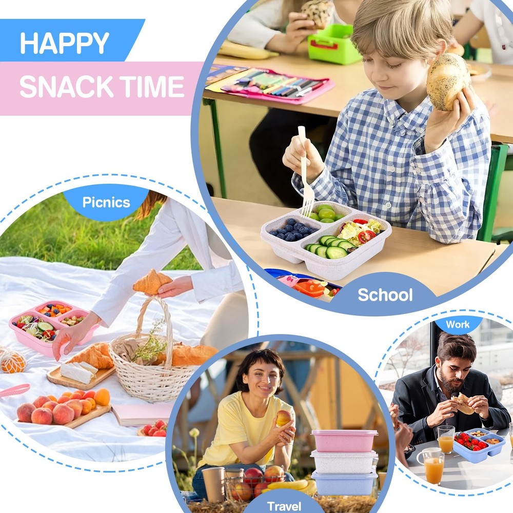 Bento Box [Portion Size], 3 Pack Snack Containers with 3 Compartments for Mea...