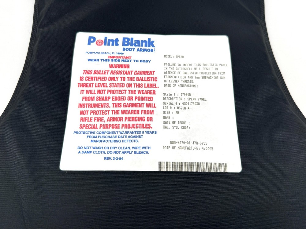 NEW Point Blank Level IIIA BALCS SPEAR Soft Body Armor Inserts SMALL