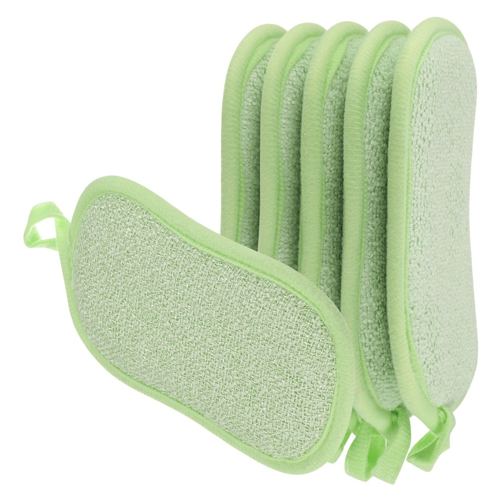 5 Pcs Multipurpose Microfiber Kitchen Dish Sponge Scrubber Pads Green
