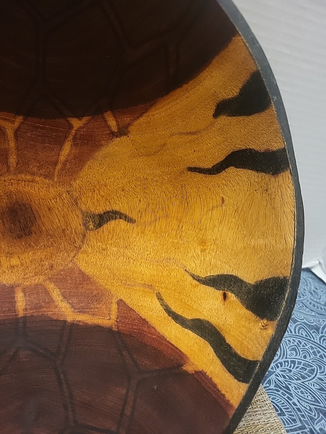 Hand Carved & Hand Painted Animal Print South Africa 11.25" Wooden Bowl