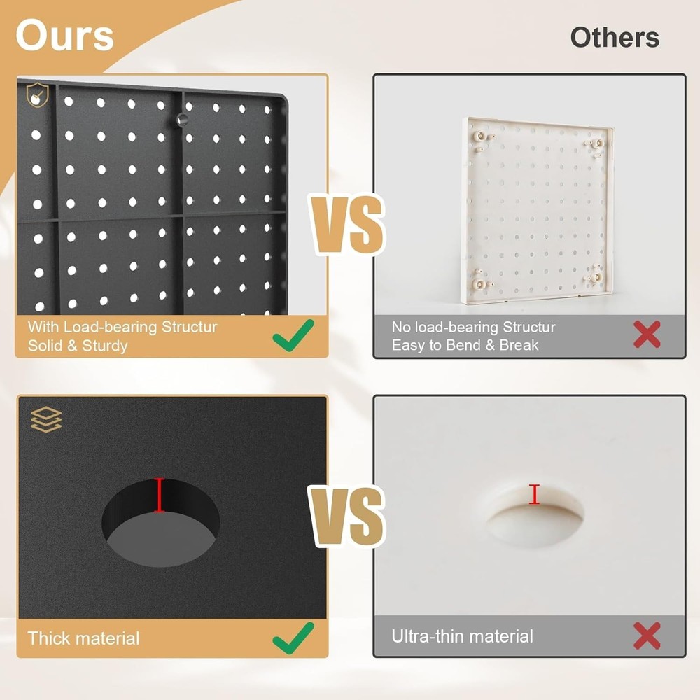 Durable 4-Pack Black Plastic Pegboards - 12x12 Inch, Maximize Your Storage Space