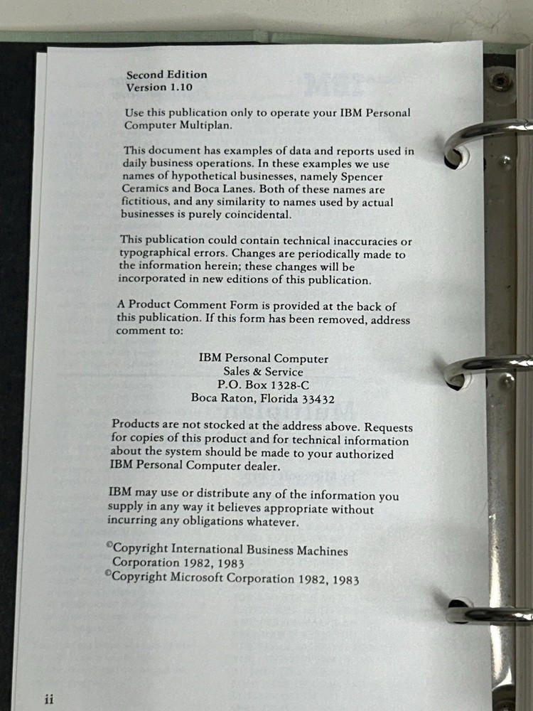 IBM Multiplan Electronic Worksheet Computer Software by Microsoft MANUAL ONLY