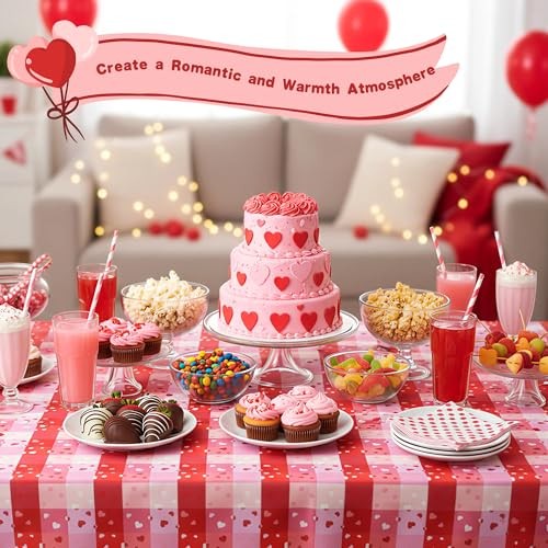 Valentine's Day Table Cloth, 60 x 84 Inch, 84" x 60" (Rectangular) Red Plaid