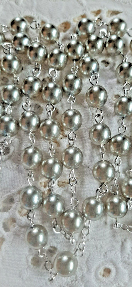 SILVER SMOKE CZECH GLASS PEARL ROSARY IN SILVER