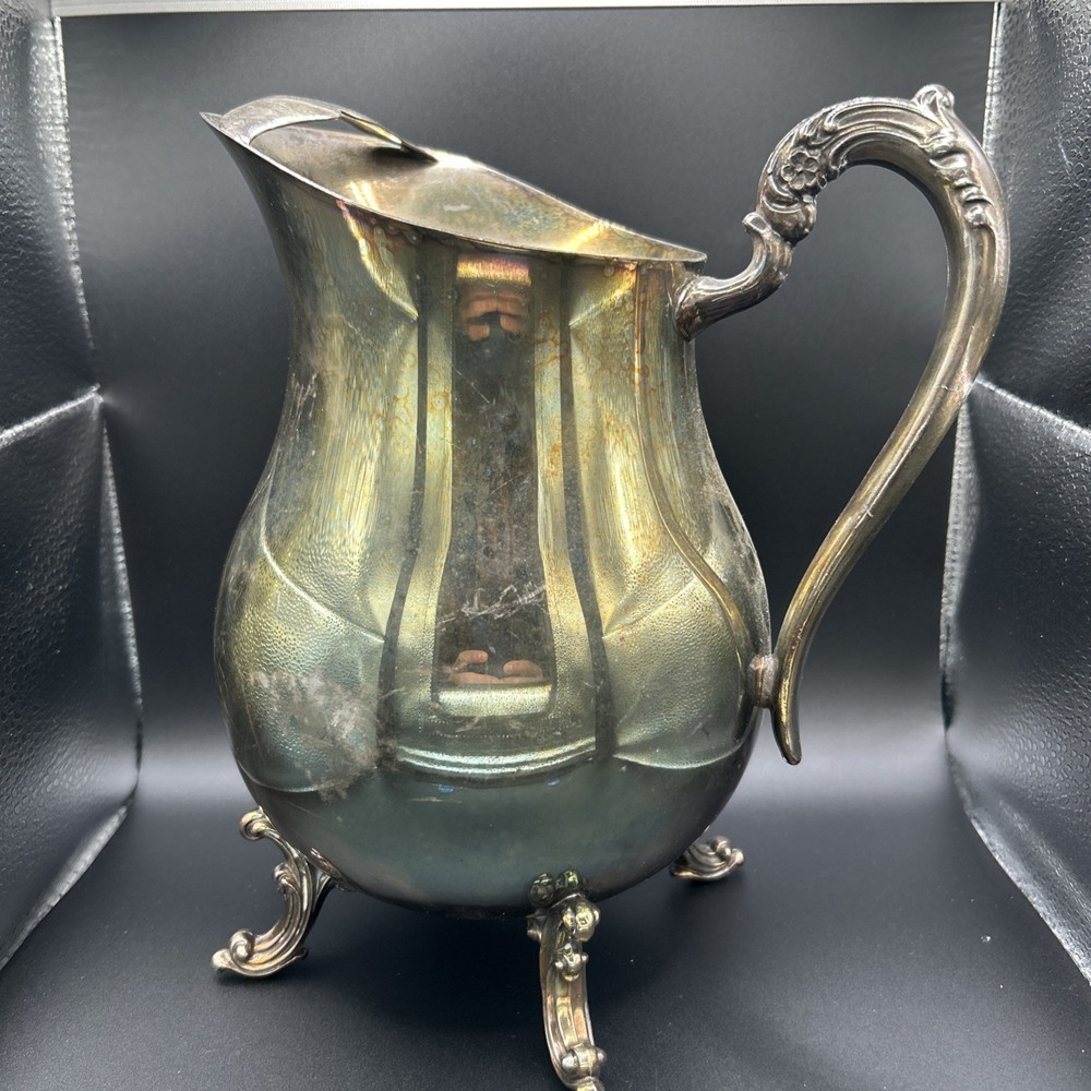 FB Rogers Silverplate Water Pitcher 9” Footed Ornate Handle