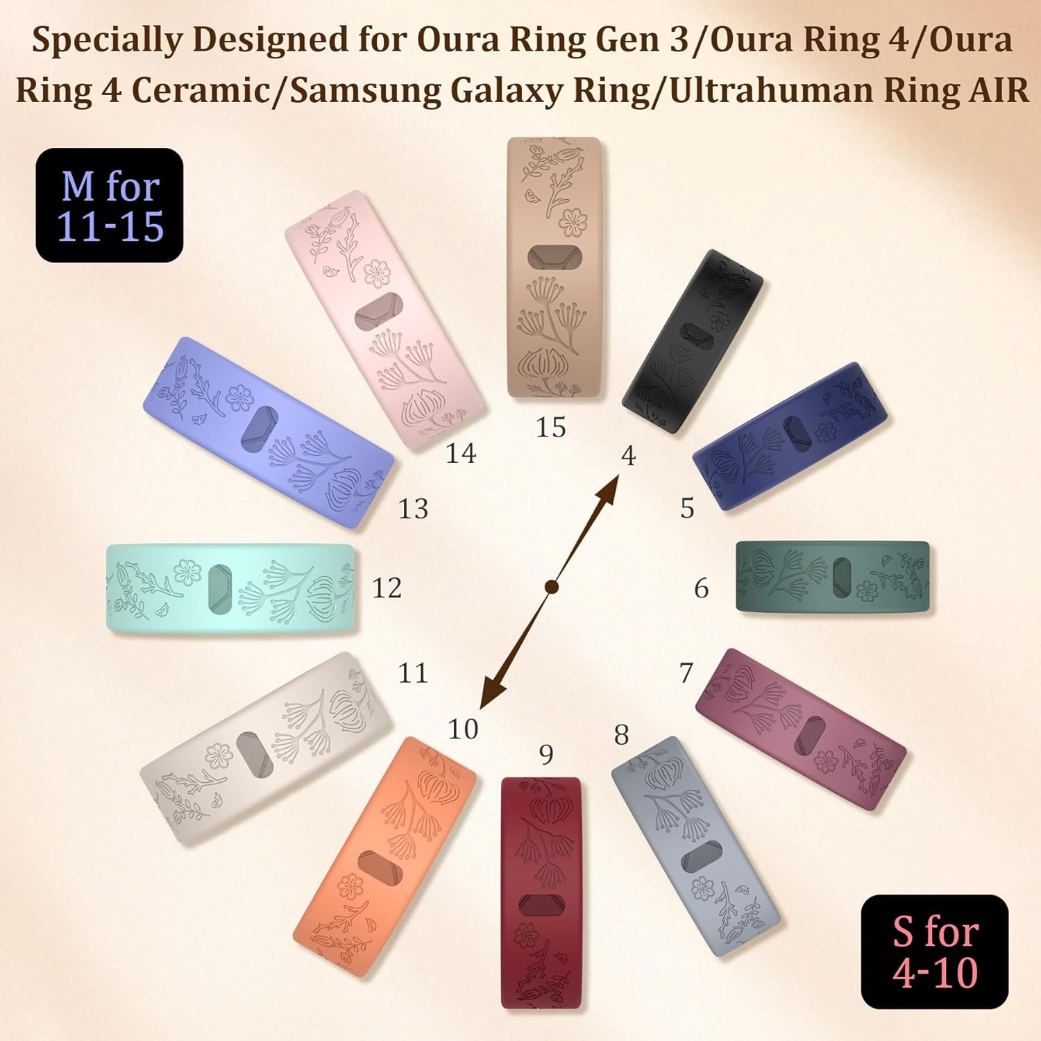 Floral Cover for Oura Ring 4/3/ 4 Ceramic/Samsung/Ultrahuman, Support Charging S