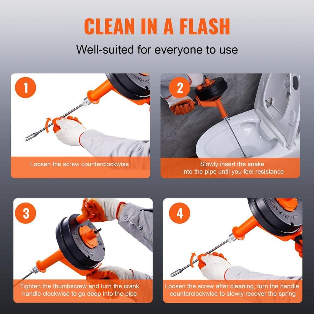 Drain Auger 25 Ft. Plumbing Snake with Drill Attachment Plumbers Snake Drain Clo