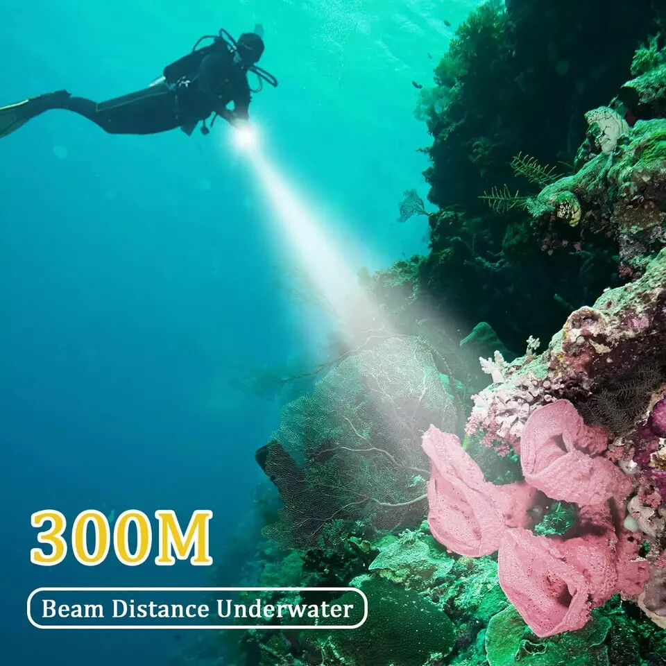Dive Light, D20S 2000 Lumen Super Bright Scuba Diving Flashlight, Rechargeable D