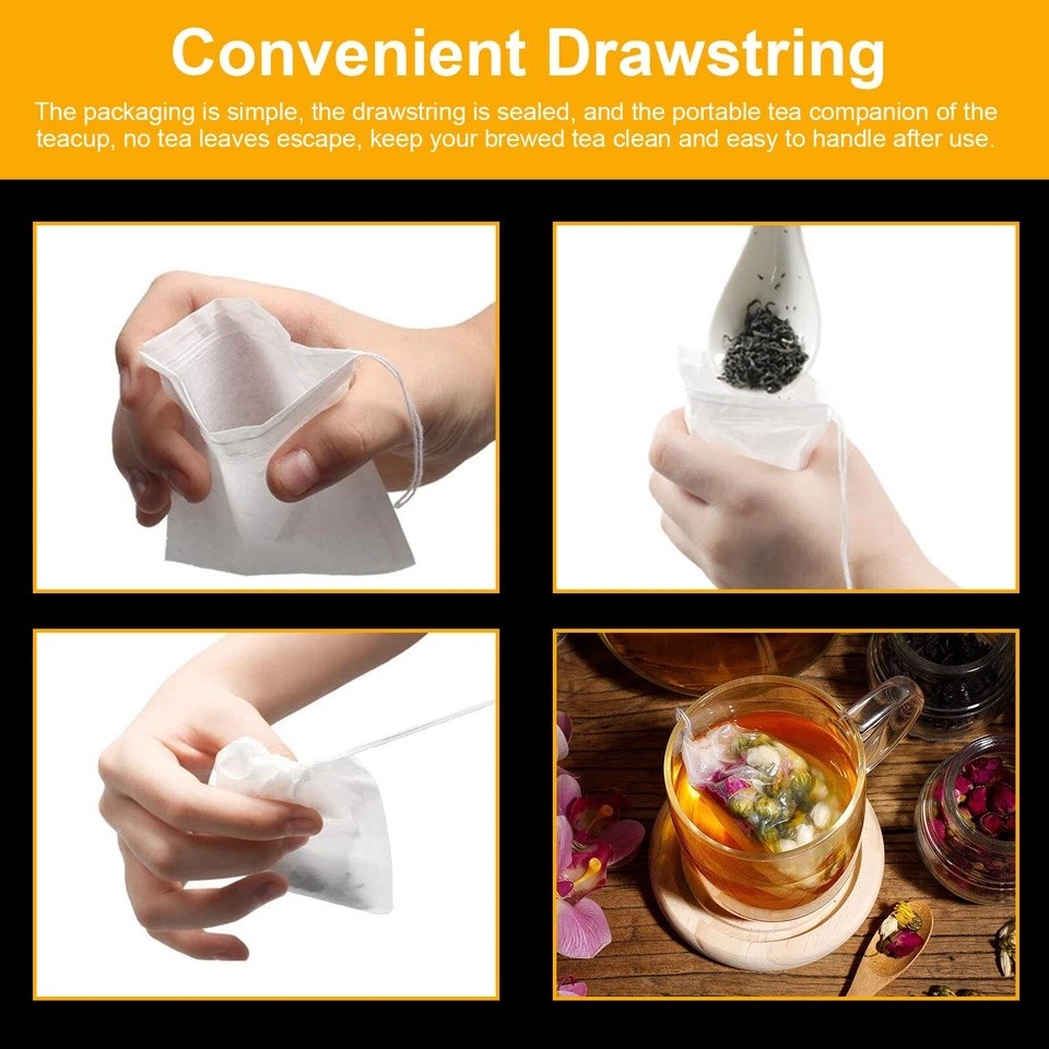 500Pcs Tea Bags Disposable Drawstring Flip Empty Teabags Herb Loose Teas Filters
