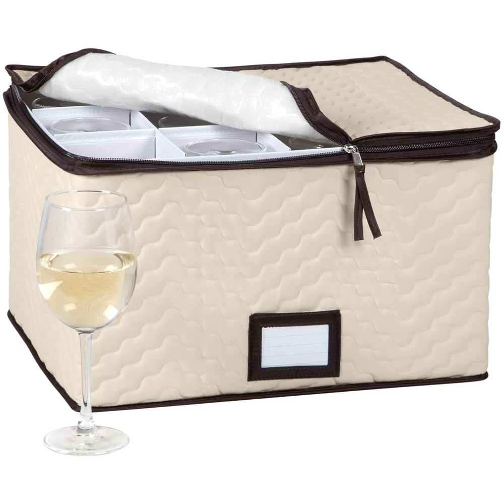 Elegant Stemware Storage Box - Quilted Microfiber, 12 Glass Capacity, Stackable