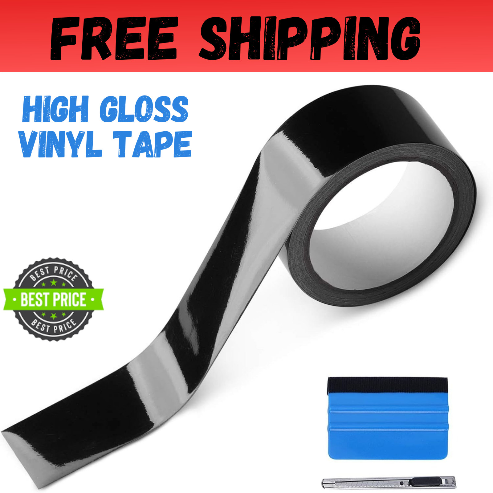 2" x 30 Ft High Gloss Vinyl Tape for Black Out Chrome Delete Window Trim