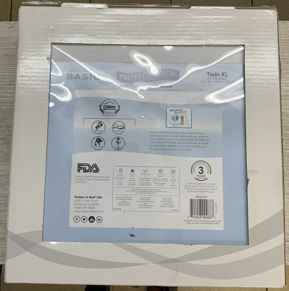🗑️ PROTECT-A-BED BASIC Waterproof Mattress Protector TWIN XL🆕NO BOX‼️