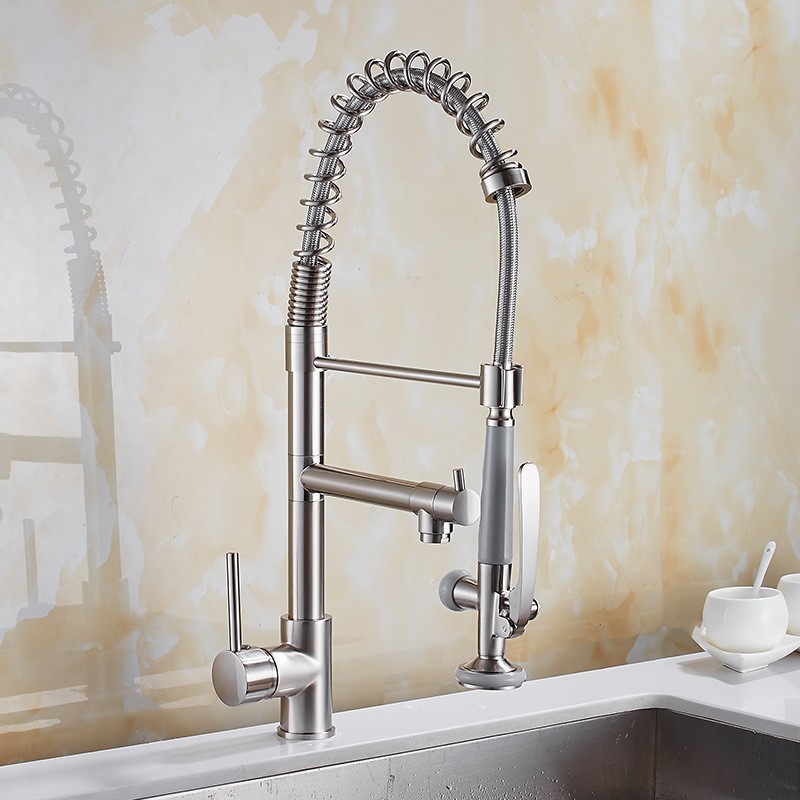 Kitchen Faucet Pull Down Sprayer Single Handle Commercial Double-Head Mixer Tap