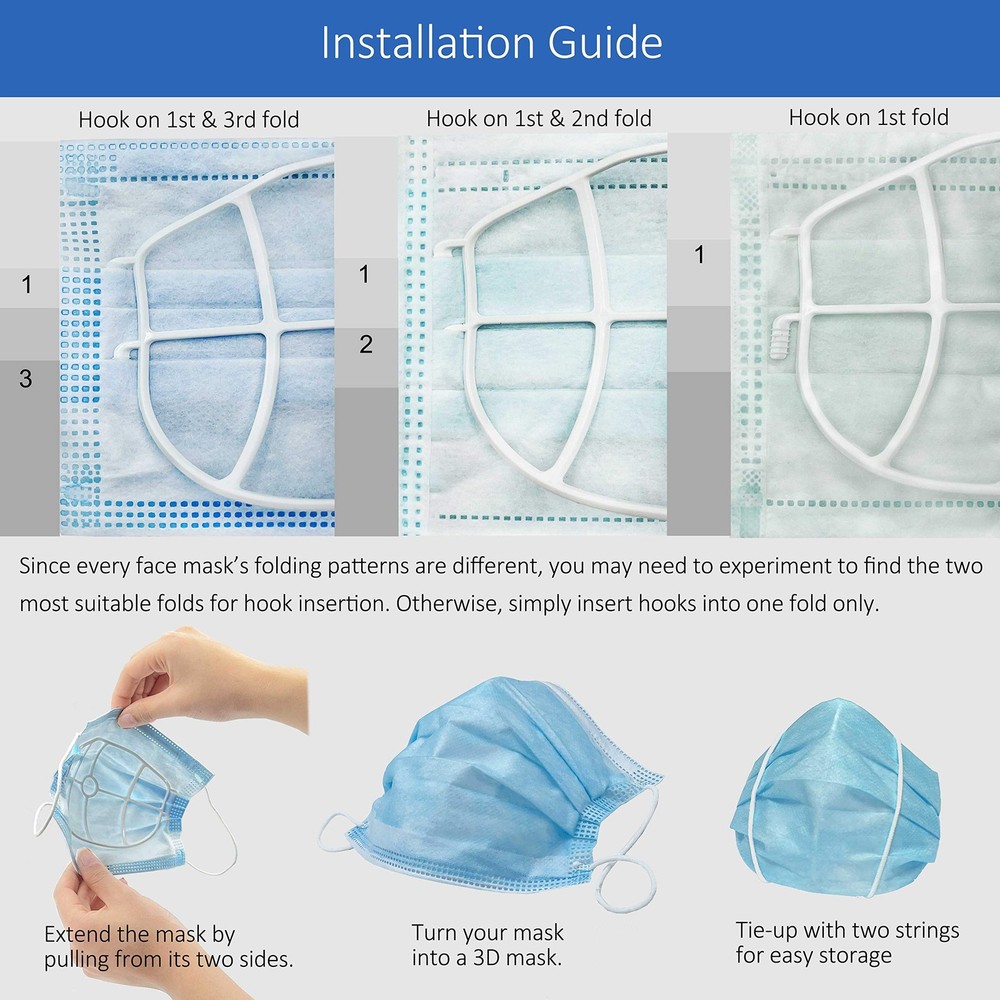 3D Face Mask Bracket, upgrade hook design, inner support frame, Large, White