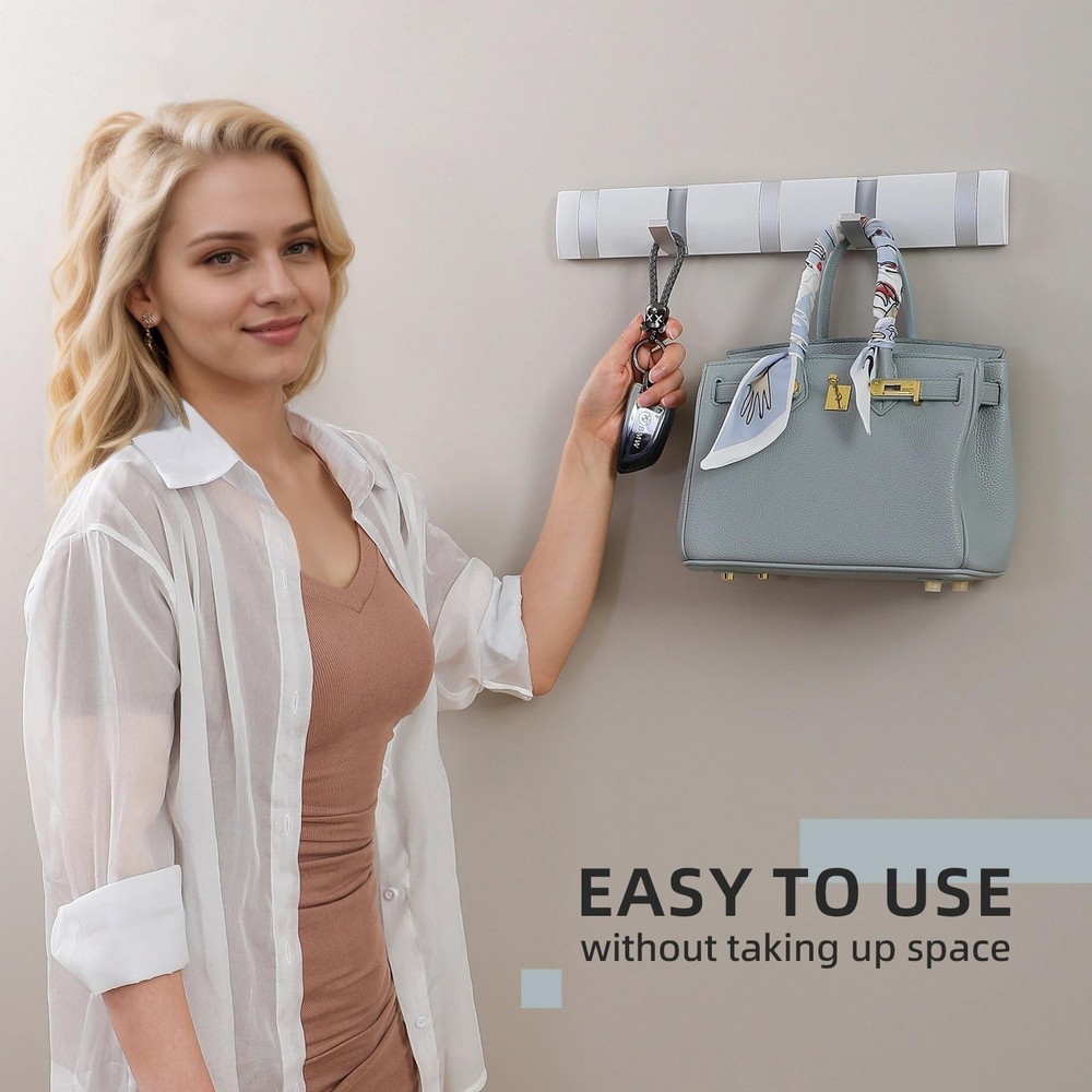 Foldable Stylish Modern Hook Rack with 5 Hooks, Coat Hooks Wall Mount, Metal ...