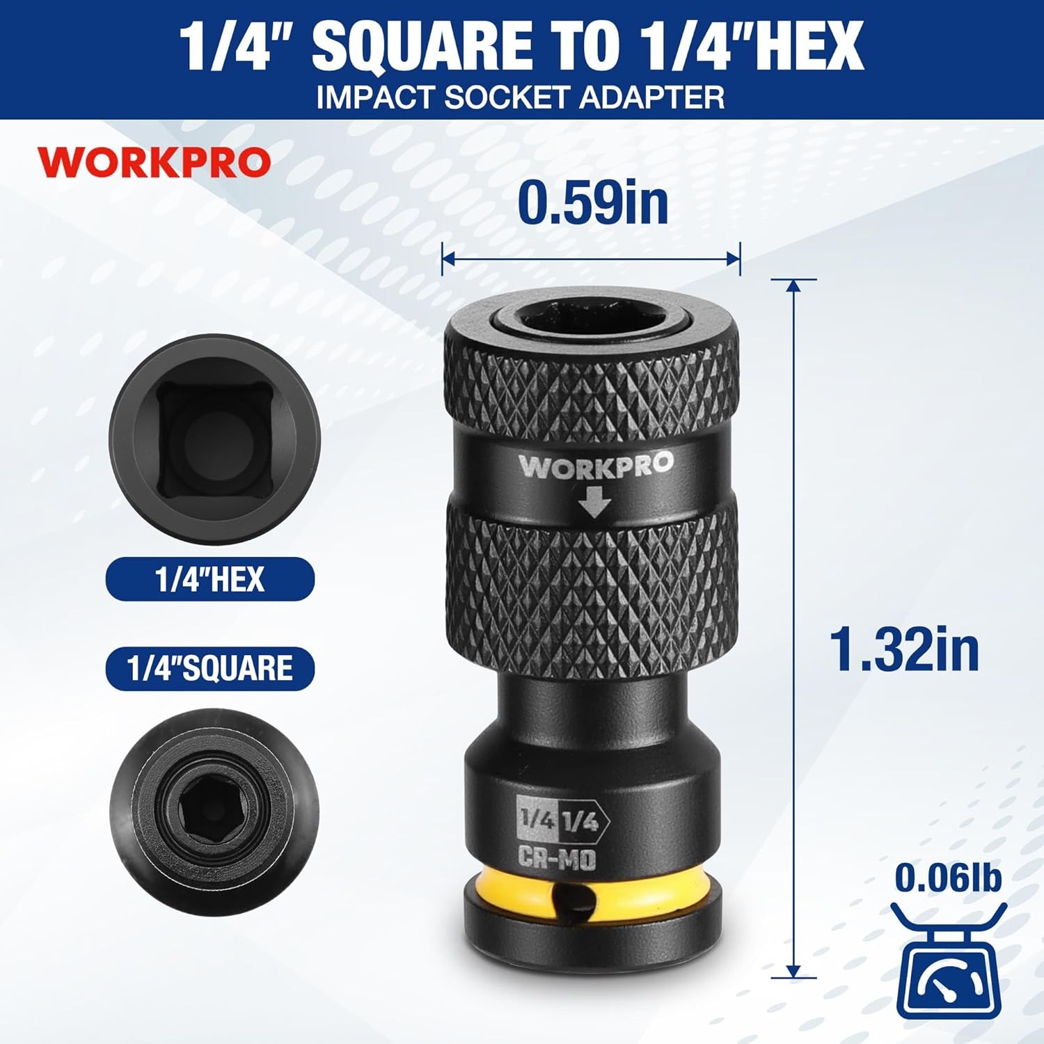 WORKPRO 1/4" Square to 1/4-in Hex Quick Release Impact Socket Adapter Bit Holder