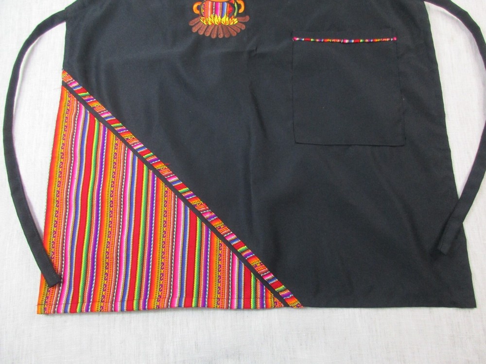 Peru Peruvian Design Kitchen Apron Black Chest Pocket Lightweight Neck Strap