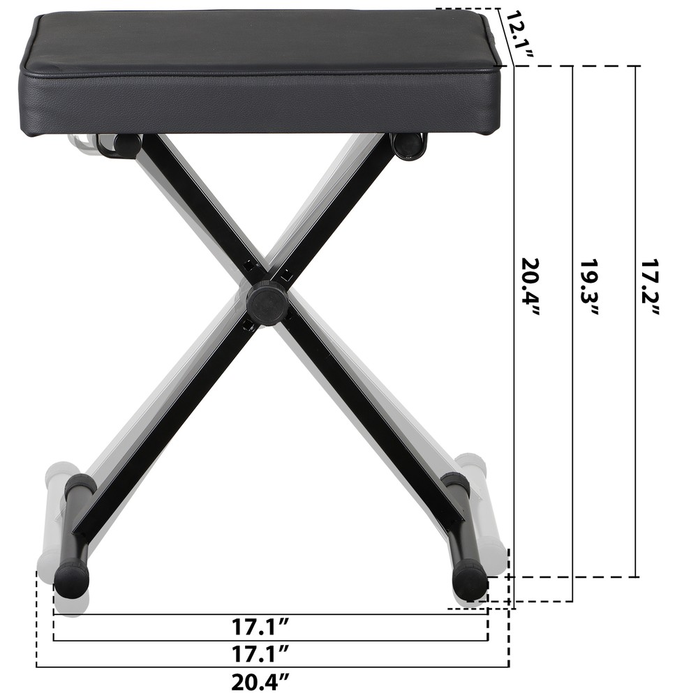 Adjustable Padded Metal Frame X-Style Secure Durable Keyboard Bench, Black