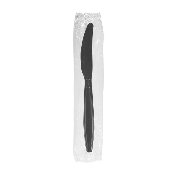 INDIVIDUALLY WRAPPED HEAVY WEIGHT PLASTIC KNIFE BLACK [WP2KB]