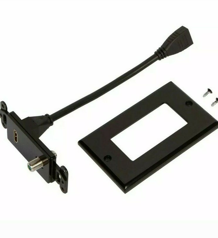 HDMI pigtail coax wall plate-black