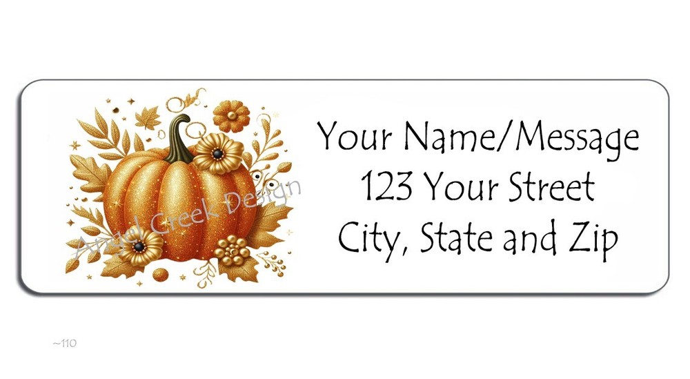 Autumn Floral Gold Leaf Pumpkin Personalized Return Address Labels
