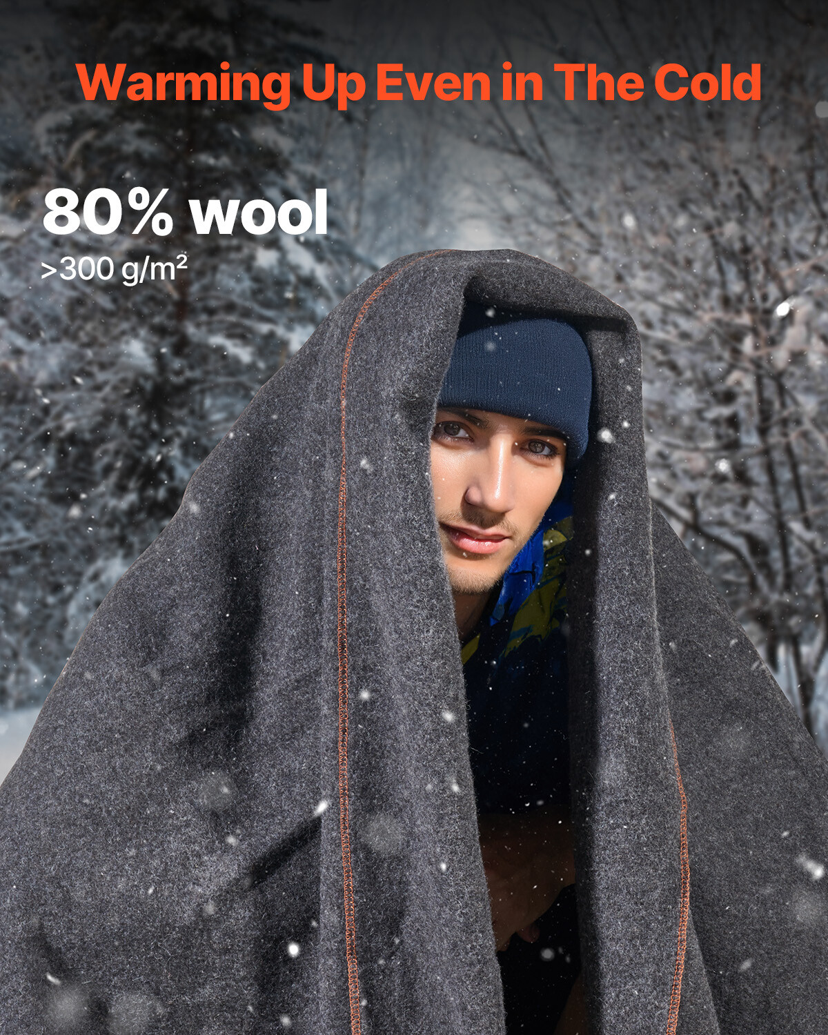 Wool Camping Blanket 64" x 88" Warm for Camping Hiking Travel Light Grey