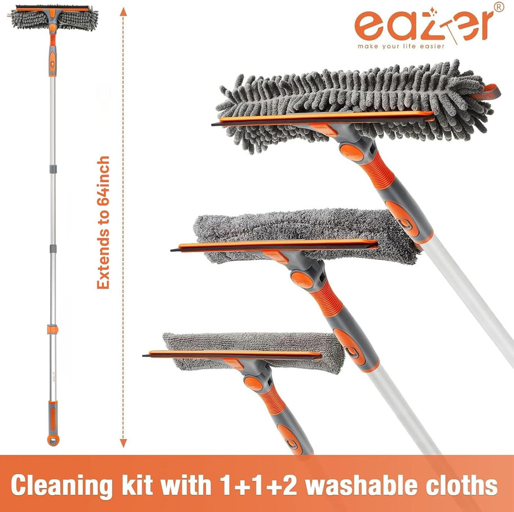 2-In-1 Window Cleaner Tool, 64'' Window Squeegee for Home, Window Cleaning Squee