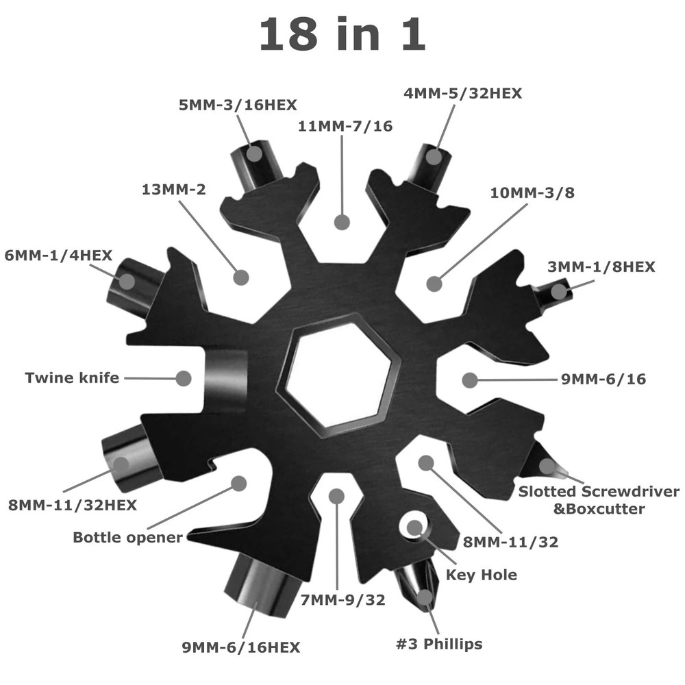 18-in-1 multi-function tool kit- Allen Wrench. Phillips, Flat head-SNOWFLAKE