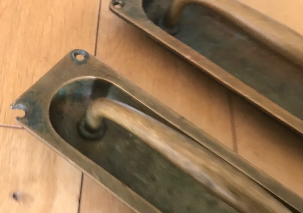 Vintage Brass Recessed Handles Door Pulls Solid Cast Antique Brass Rare - Ref 35