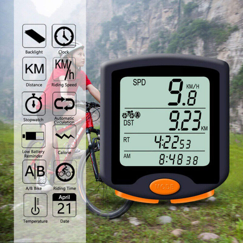 Bicycle Computer Digital Odometer LCD Backlight Bike Speedometer Waterproof