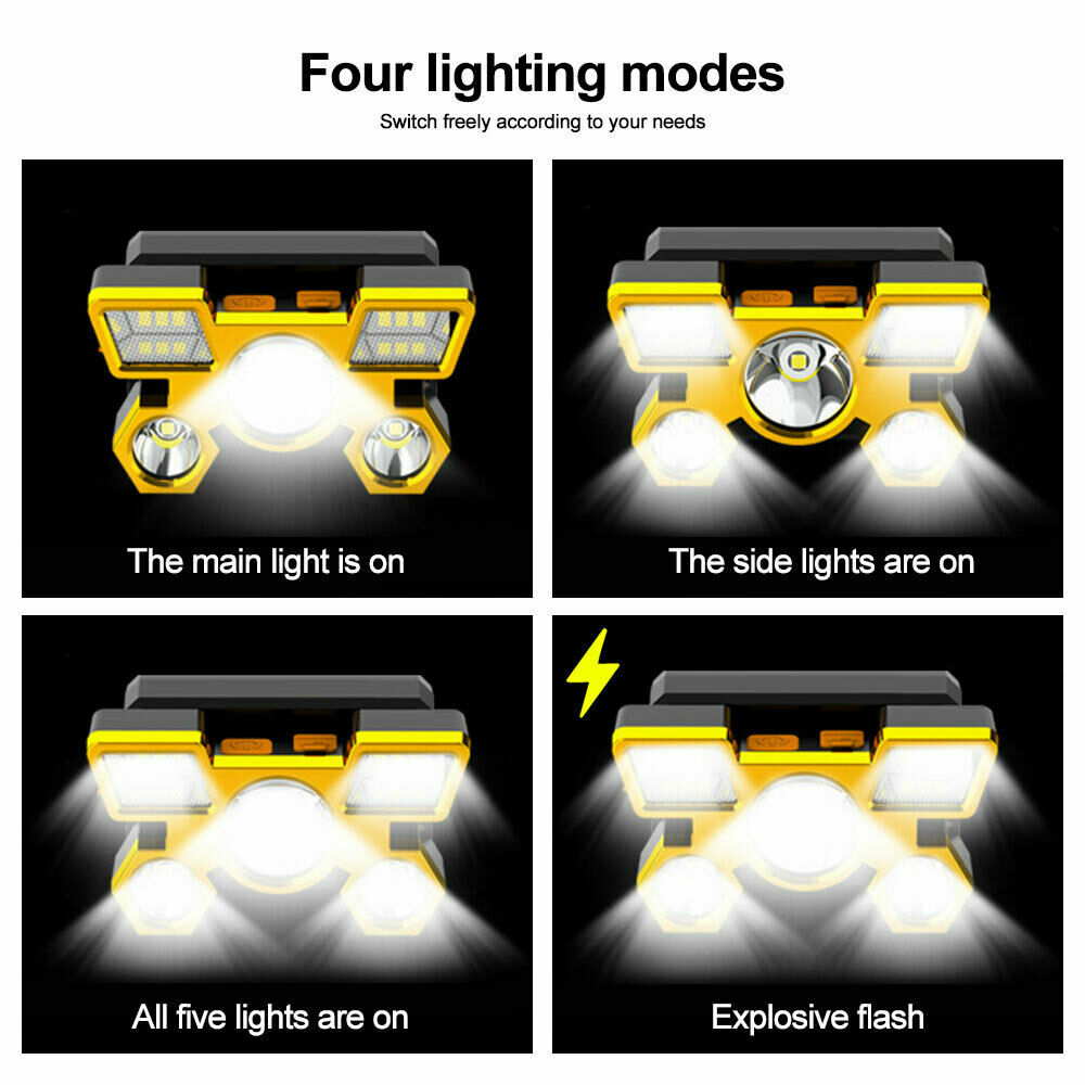 2X 1000000LM COB LED Headlamp USB Rechargeable Head Light Flashlight Torch Lamp