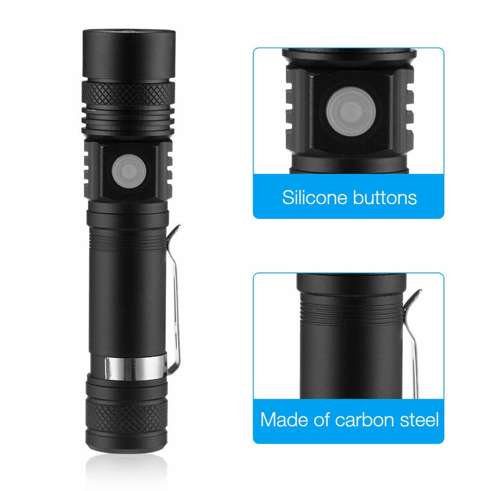 2 PACK LED Flashlight Rechargeable USB LED Tactical Torch Light Lamp