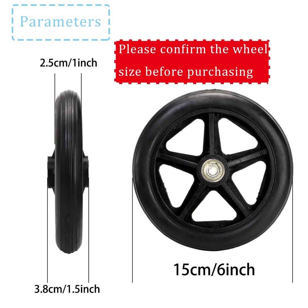 2x 6 In Solid Wheelchair Replacement Wheels for Walkers, Rollators, Wheelchairs