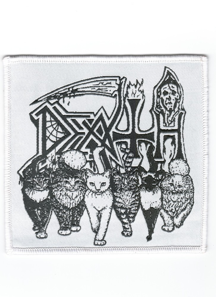 DEATH,SEW ON WHITE BORDER WOVEN PATCH