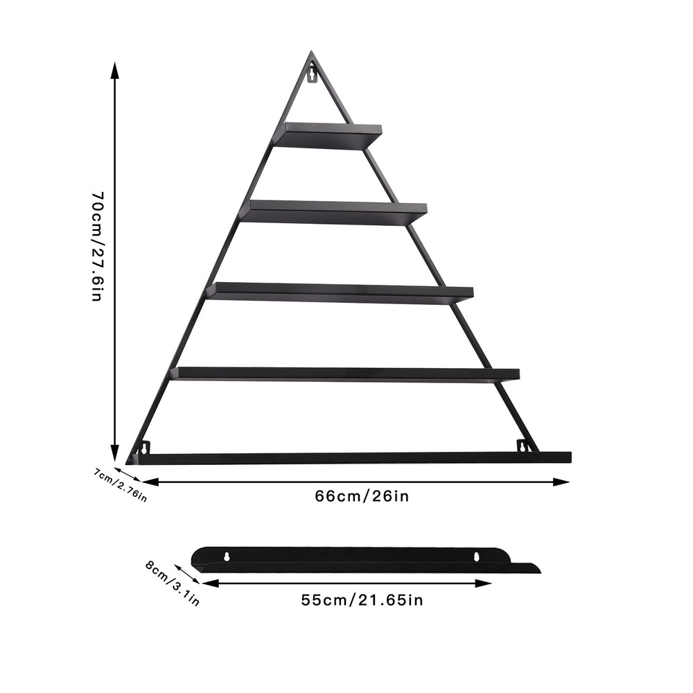 Black 5-Tier Wall-Mounted Metal Nail Polish Display Rack with Triangular Design