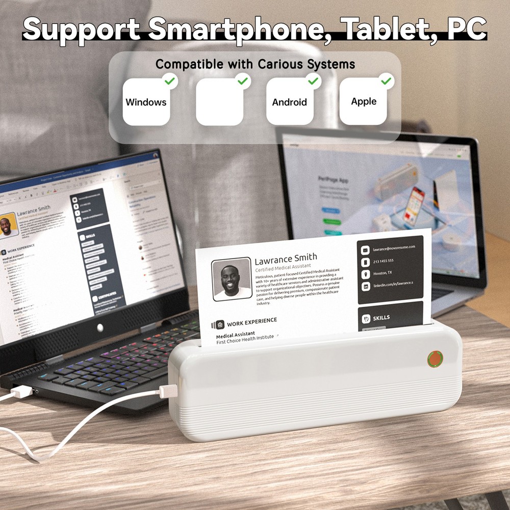 Bluetooth Label Printer Inkless Thermal Printer Multiple Printing Size for Home