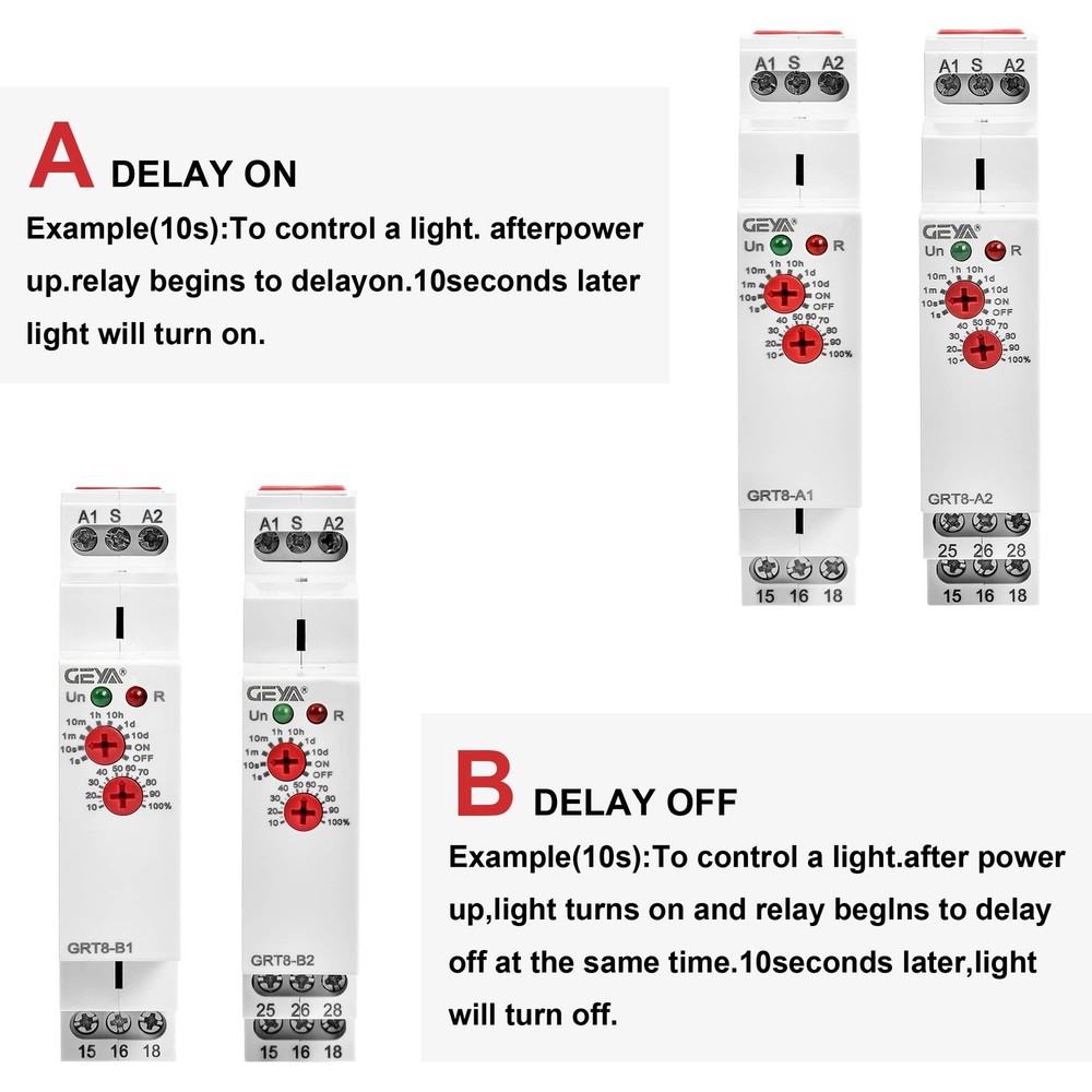 GEYA Delay Off Single Function Time Relay 1 Output 16A AC/DC12V-240V, GRT8-B1