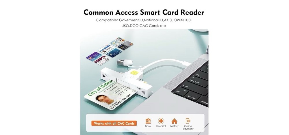 CAC Reader 2in1 TypeC Dual Connector DOD Military USB Common Access CAC
